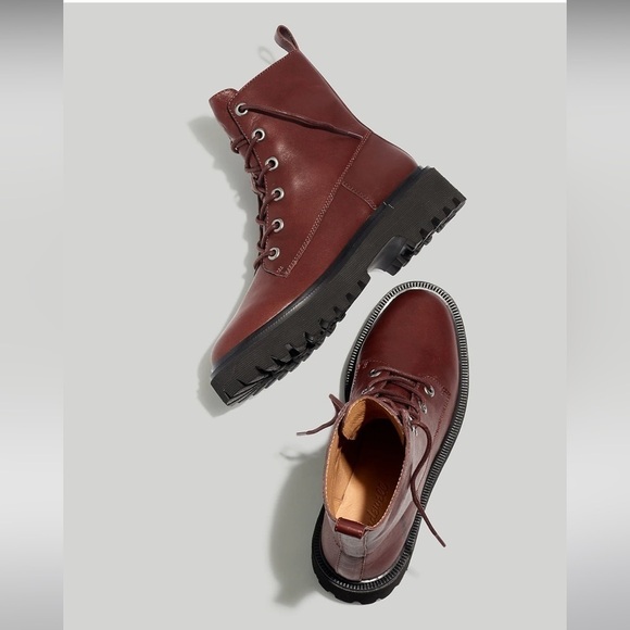 Madewell Rayna Lace Up Boots NG667 Red Leather 7 - Picture 1 of 10